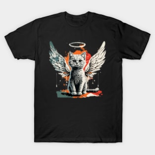 Cute cat with Angel's wings painted T-Shirt